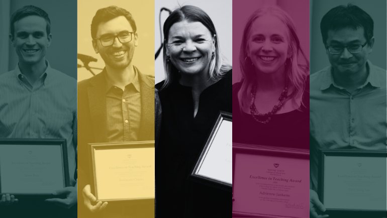 WayneStateCLAS's tweet photo. Inspiring students and raising the bar. 💚💪🏼💛 Five @WayneState CLAS faculty were honored with Teaching Awards this week. 
Learn more: https://t.co/r6vAtLxf0j https://t.co/HeWcX1BTx5