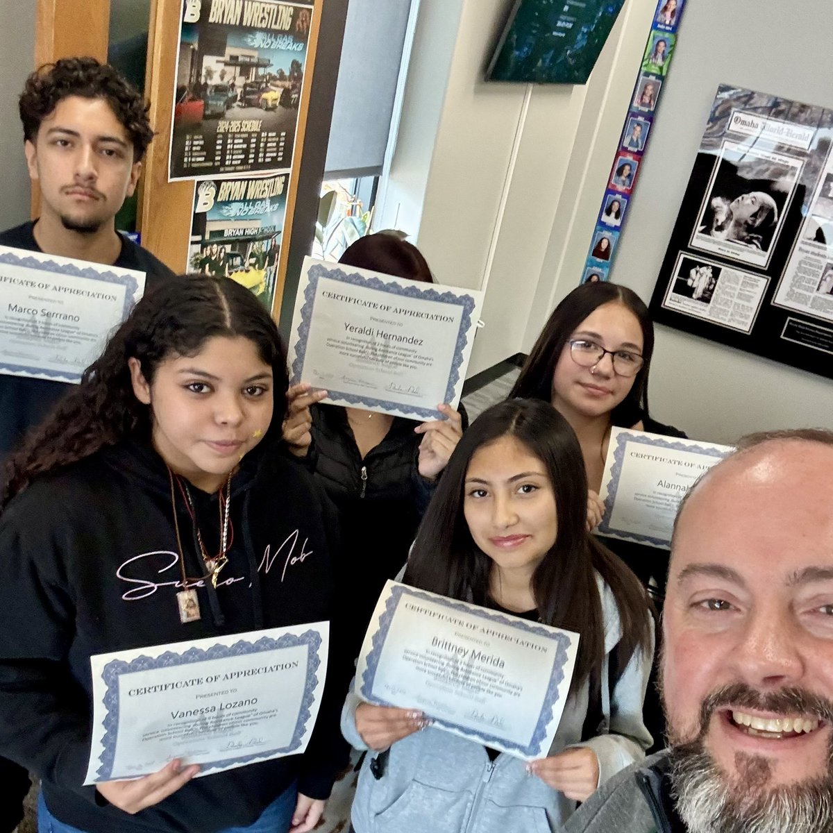Principal_CK's tweet photo. Day 74 of #180daysofjoy is for these Latino leaders who volunteered multiple hours to help families give gifts this winter season. We are service oriented at Bryan High. #manybearsonebryan https://t.co/p5WjgpCAw3