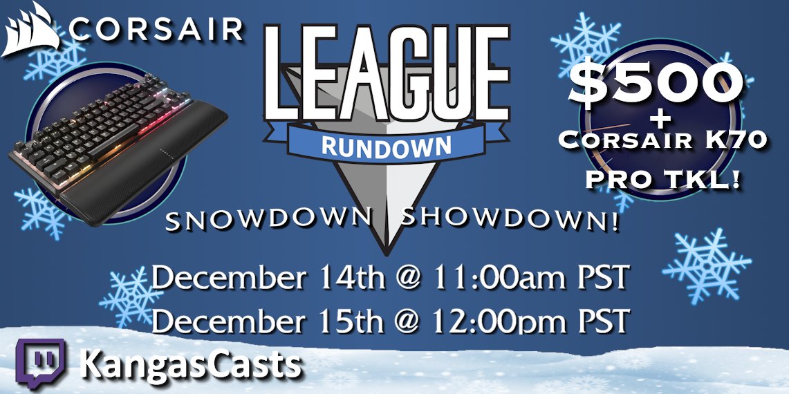 LeagueRundown's tweet photo. Corsair is also helping sponsor prizing for the winning team!

The Snowdown Showdown champs will also walk home with Corsair K70 Pro TKL keyboards!! https://t.co/B8mB7jlrzW