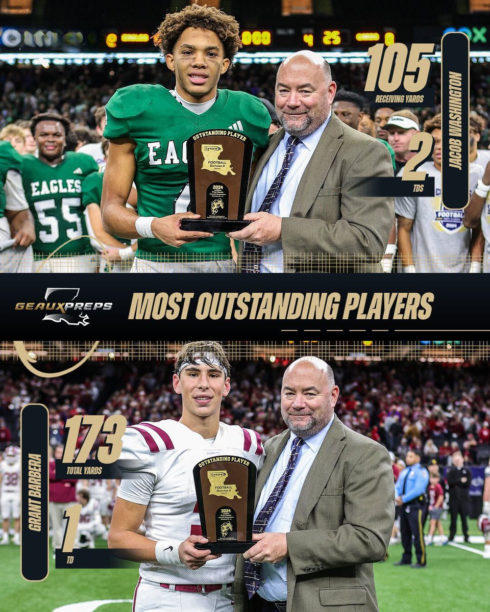 GeauxPreps.com (@geauxprepsla) on Twitter photo The 2024 Division II Select Most Outstanding Players:
Shaw - Jacob Washington
E.D. White - Grant Barbera
<a href="/awestbankthing/">Archbishop Shaw Football</a> | <a href="/edw_athletics/">E.D. White Catholic High Athletics</a> The 2024 Division II Select Most Outstanding Players:
Shaw - Jacob Washington
E.D. White - Grant Barbera
<a href="/awestbankthing/">Archbishop Shaw Football</a> | <a href="/edw_athletics/">E.D. White Catholic High Athletics</a>
