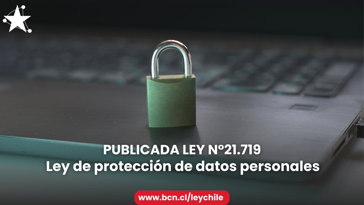 🔴Publicada Ley número 21.719 | Regula la protección y el tratamiento de los datos personales y crea la Agencia de Protección de Datos Personales.

📲Ver en Ley Chile: bcn.cl/GapReB
📲Ver Historia de la ley: bcn.cl/bq5Ted