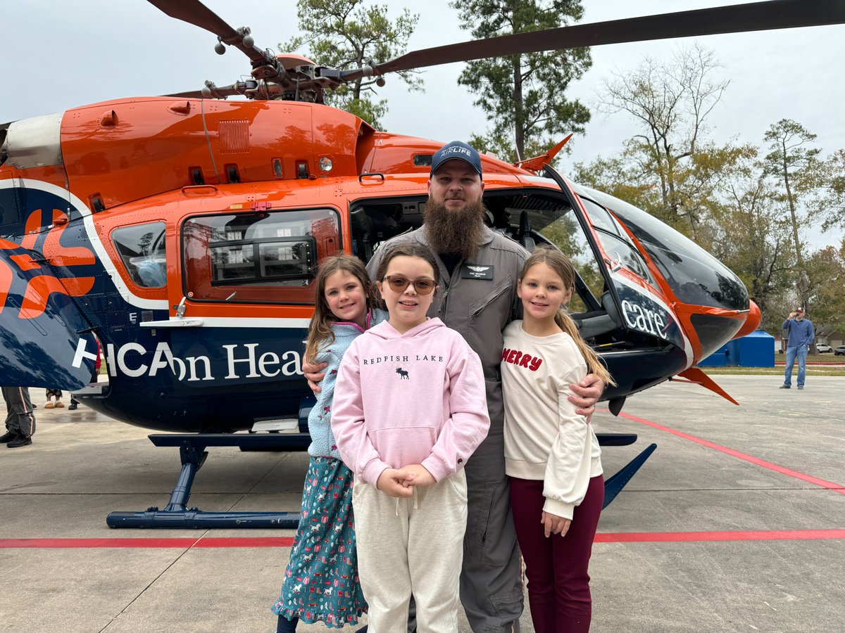 HumbleISD's tweet photo. Remember career day when you were a kid? Well you probably didn't experience one quite like Career Day at @HumbleISD_HHE! Dad Eric Behrend, who happens to be a former HHE Roadrunner, talked about his career in Ms. Montes' 3rd Grade Class, but then he FLEW IN with his work vehicle! Eric is a helicopter pilot for @HCAHouston Air Life. Students got to tour the helicopter and learned all about flying EMS care. How cool is that?! #ShineOn💫