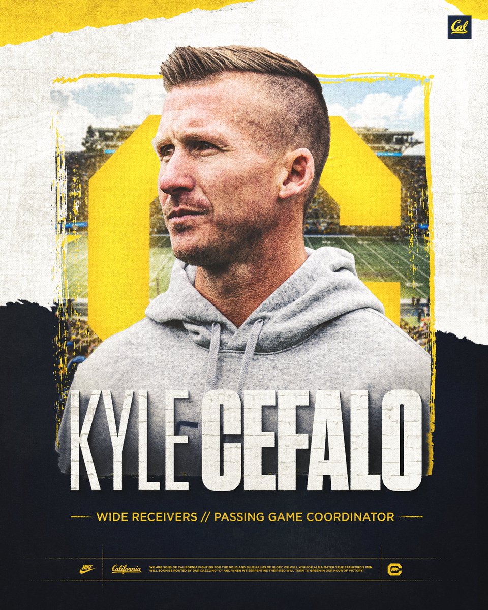 CalFootball's tweet photo. Join us in welcoming Wide Receivers Coach Kyle Cefalo to Bear Territory 👏

🔗: https://t.co/S7tmZieNwH

#GoBears | #ALLIN https://t.co/4XSWzthqHq