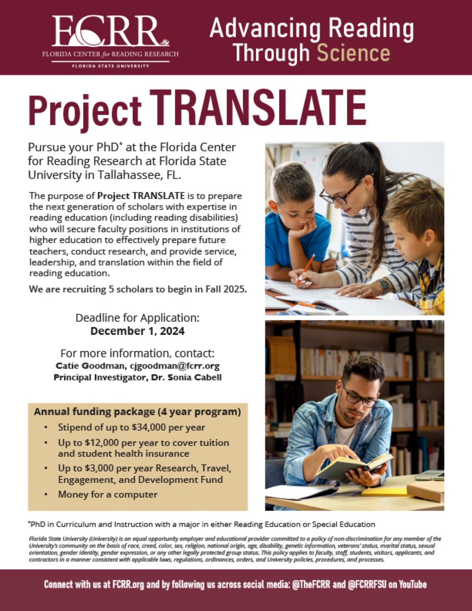 Sonia Cabell (@soniacabell) on Twitter photo We are continuing to accept PhD applications through January 6. Please consider applying! <a href="/TheFCRR/">Florida Center for Reading Research</a> We are continuing to accept PhD applications through January 6. Please consider applying! <a href="/TheFCRR/">Florida Center for Reading Research</a>