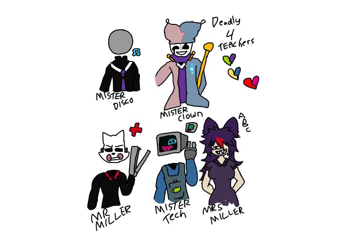 ClimsonFuntime's tweet photo. Mister Disco is neutral. . 

But the other four teachers are mean!  Careful

#Fpeau #Fpe #Baldibasic #Dealwa https://t.co/OetJGju8qu