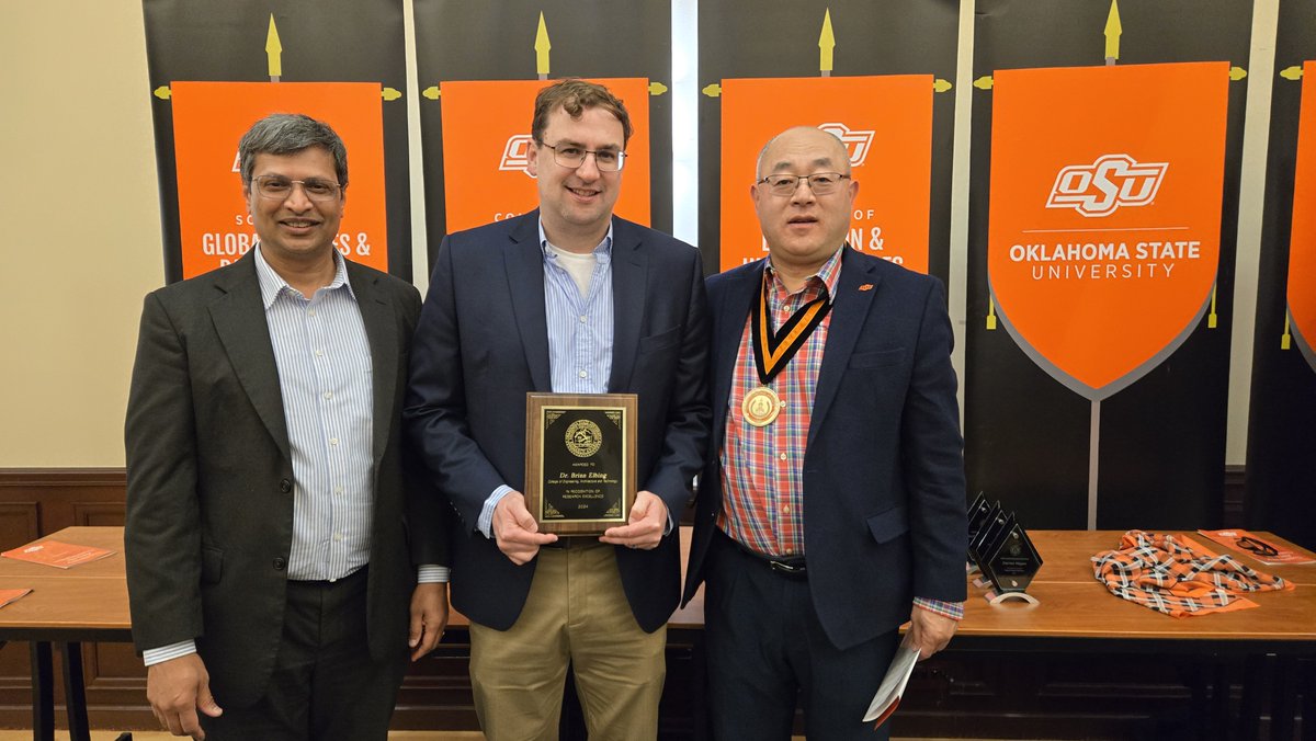 Honored to have received the <a href="/okstate/">Oklahoma State Univ.</a> 2024 Regents Distinguished Research Award. Thanks to <a href="/okstate_MAE/">Oklahoma State MAE </a> dept head Harimkar and <a href="/OSU_CEAT/">OSU CEAT</a> Dean Huang!