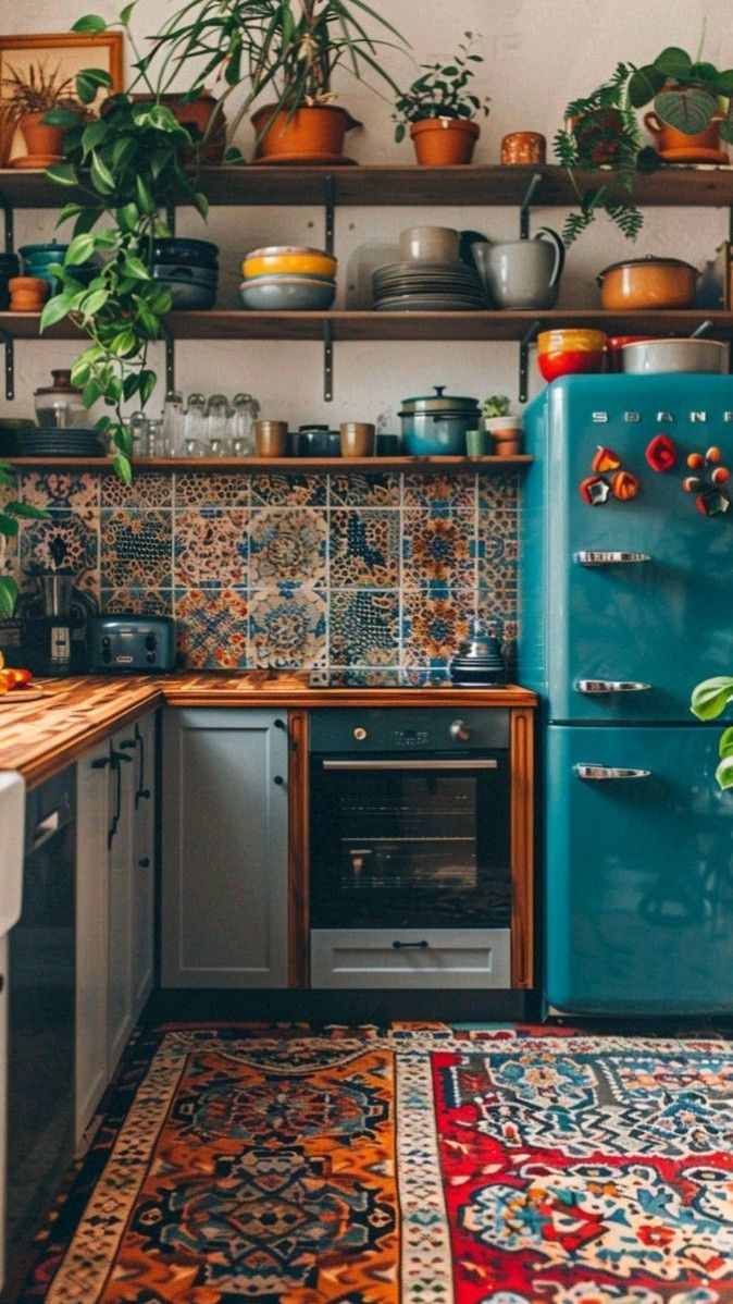 InteriorVibes0's tweet photo. 🌈✨ A bohemian kitchen full of vibrant colours. 🏡🌿

#InteriorDesign #HomeDecor #DesignInspiration #Decor #InteriorStyling #BohemianStyle https://t.co/FPjxgJ58N8