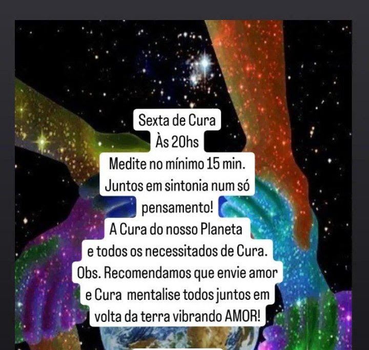 Convido vc hj, às 20h, parar uns minutos de onde estiver e entrar nessa corrente de orações. Pedindo cura ao nosso Planeta e a todos que precisam de cura. Juntos somos mais fortes 🙏