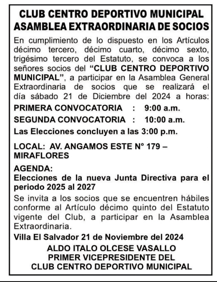JuntosporelMuni's tweet photo. 🚨A los hinchas y socios del Club Centro Deportivo Municipal:
El sábado 21 de diciembre, tenemos una cita importante para que #juntos podamos cumplir lo que el hincha edil reclama: " Un nuevo rumbo en el destino del club"con gente profesional y edil de corazón.
#juntosporelmuni https://t.co/YQErEhUJln