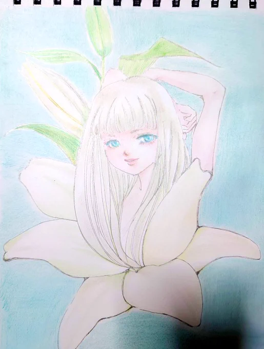 #アナログイラスト #オリジナル#色鉛筆過去絵…撮影して影がアジになった 