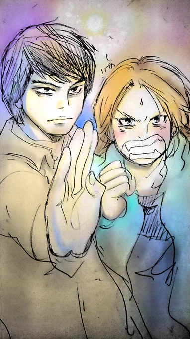 前に描いた京太郎さんと真司くん 