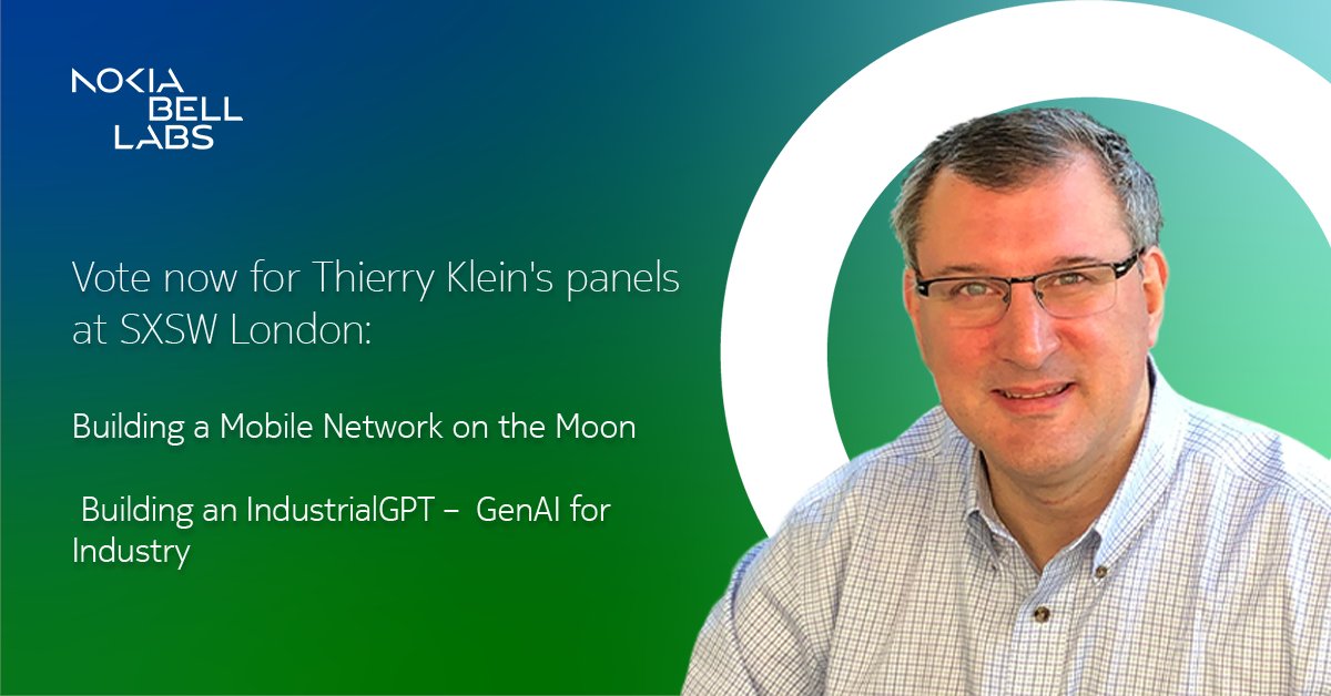 Bell Labs (@belllabs) on Twitter photo Vote now for our <a href="/thierry_klein/">Thierry Klein</a>'s panels at @SXSW London!
🚀 Building a Mobile Network on the Moon
🤖 Building an IndustrialGPT – GenAI for Industry
#SXSW PanelPicker Community Voting is now open.
Vote here ➡️ nokia.ly/3ZRUXH1 Vote now for our <a href="/thierry_klein/">Thierry Klein</a>'s panels at @SXSW London!
🚀 Building a Mobile Network on the Moon
🤖 Building an IndustrialGPT – GenAI for Industry
#SXSW PanelPicker Community Voting is now open.
Vote here ➡️ nokia.ly/3ZRUXH1