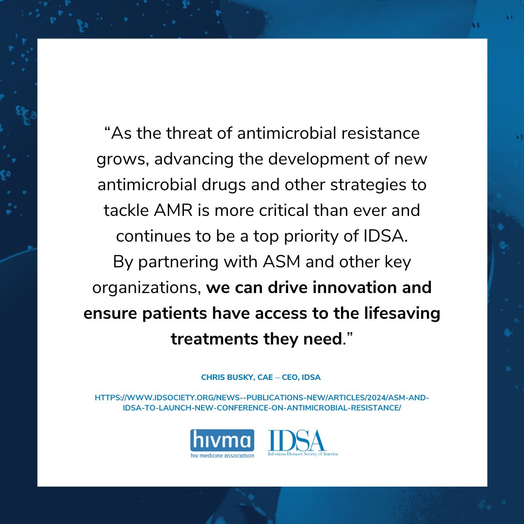 IDSA and <a href="/ASMicrobiology/">ASM</a> are excited to announce a partnership to develop an annual conference on #AMR. “By partnering with ASM ... we can drive innovation and ensure patients have access to the lifesaving treatments they need,” said IDSA CEO Chris Busky. idsociety.org/news--publicat…