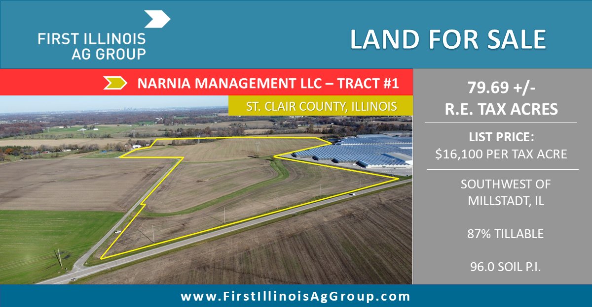 FirstIllinoisAg's tweet photo. First Illinois Ag Group is pleased to offer 79.69 real estate tax acres located in southwestern St. Clair County. Tract #1 is offered at $16,100 per tax acre.

Please contact Dale Kellermann at 618-791-0114 or visit our website at https://t.co/OaYo4VoSZC… for more information. https://t.co/OaIf6Do0r8