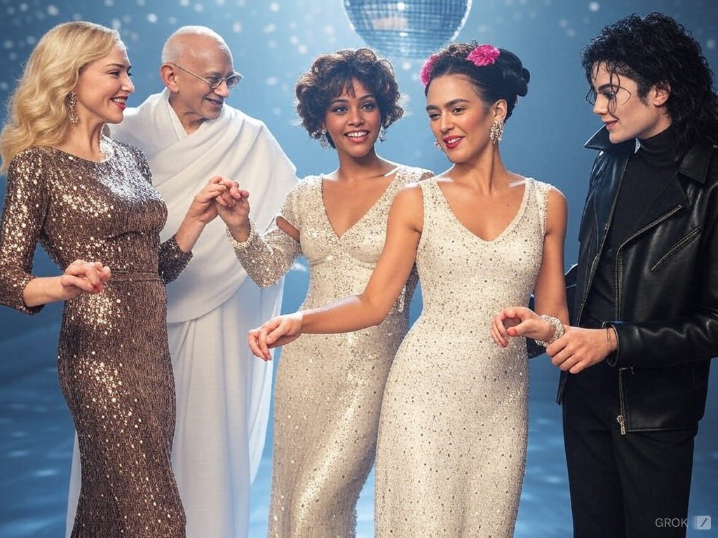 galroded's tweet photo. #Madonna Gandi, Picaso, Frida Kahlo, Whtney Houston y Michael Jackson dancing in a disco 😍💃🕺🪩 https://t.co/5nAF4cHdFx