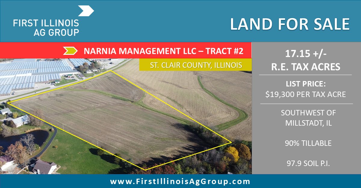 FirstIllinoisAg's tweet photo. First Illinois Ag Group is pleased to offer 17.15 real estate tax acres located in southwestern St. Clair County. Tract #2 is offered at $19,300 per tax acre.

Please contact Dale Kellermann at 618-791-0114 or visit our website at https://t.co/4NXCapKGbI… for more information. https://t.co/xFn3tPAZvU