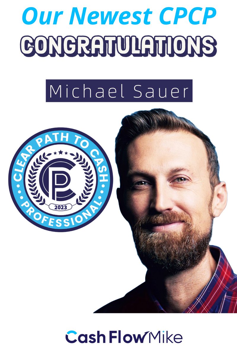 CashFlowMike's tweet image. 🎉 Congrats to Michael Sauer for earning the Clear Path To Cash Professional (CPCP) certification! 

Your dedication to mastering cash flow and empowering businesses is inspiring. 

👏 Welcome to the elite group of CPCPs! 💼 

#ClearPathToCash #CPCP #CashFlowMastery