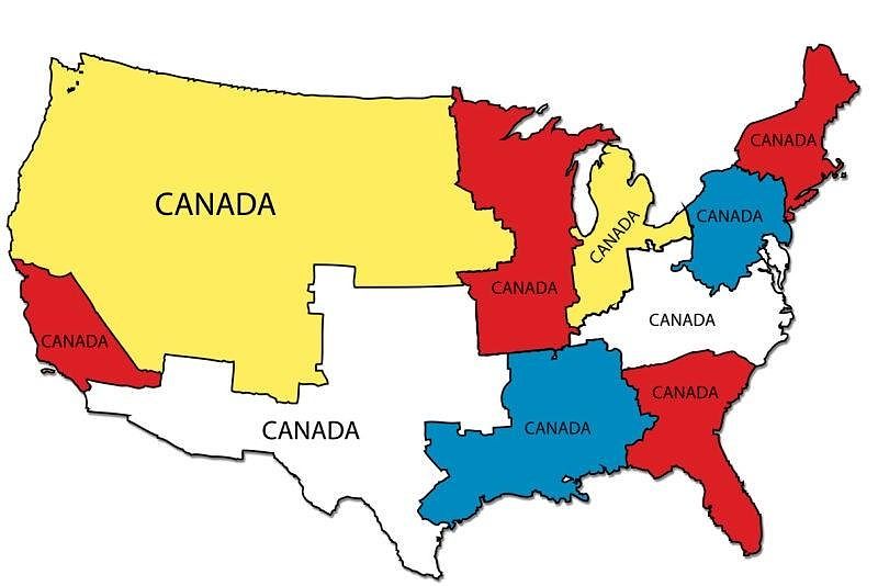 TerribleMaps's tweet photo. United States population expressed in units of Canadas https://t.co/5T6ZTnGuYV