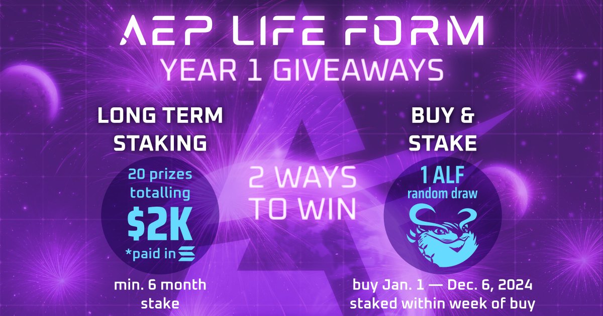 AEPLifeForm's tweet photo. 1/🧵
Happy 1 year anniversary ALFs. 

It's been a fantastic ride so far and we're excited to push forward into 2025 with you. 

In addition to our December mid-Month Raffle, we are adding 2 more ways to win this month. 👇 https://t.co/5i7HcMe6VC