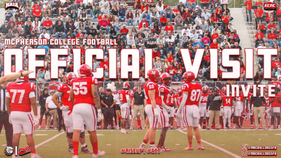 I will be at <a href="/MACBulldogsFB/">McPherson Football</a> on January 25th for my official visit! Thank you <a href="/CoachLeppke/">Mitch Leppke</a> for the invite!