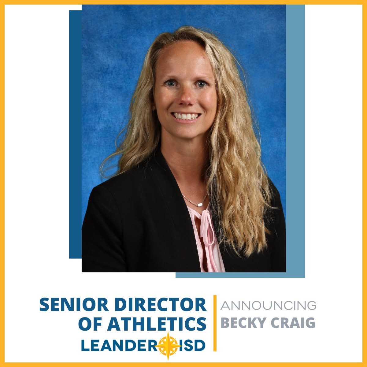 LeanderisdATH's tweet photo. We are excited to announce Becky Craig as our Senior Director of Athletic. #LISD https://t.co/lW9J4J3UAy