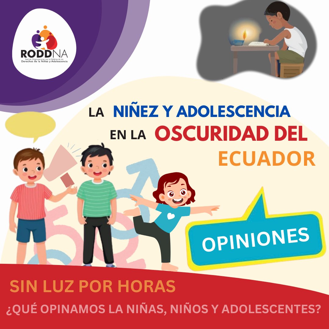 RODDNA_ec's tweet photo. 🙋🏻La niñez y adolescencia de Ecuador ya siente el impacto de la crisis energética🕯️
#ApagonesEcuador #GeneraciónConsciente #Ecuador #importante #niñez #adolescencia #informacion #RODDNA #actualidad #derechos https://t.co/J0Gre789mn