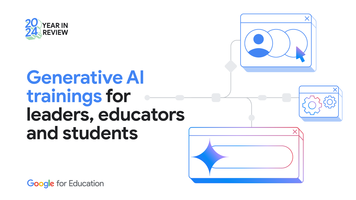 Empowering the next generation of #Gemini users! ✨ This year, we launched free trainings and resources to help educators and students learn about #AI in education.  It’s not too late to read up on these resources and more: goo.gle/4inaA0e