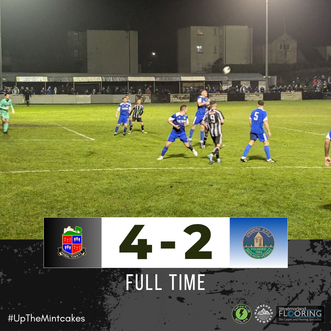 kendaltownfc's tweet photo. FT | Mintcakes 4-2 Penrith 

We complete the double over our Cumbrian neighbours thanks to goals from Cowperthwaite, J. Winder, Kilifin and Craig!!

#UpTheMintcakes https://t.co/HCozbCeJk9