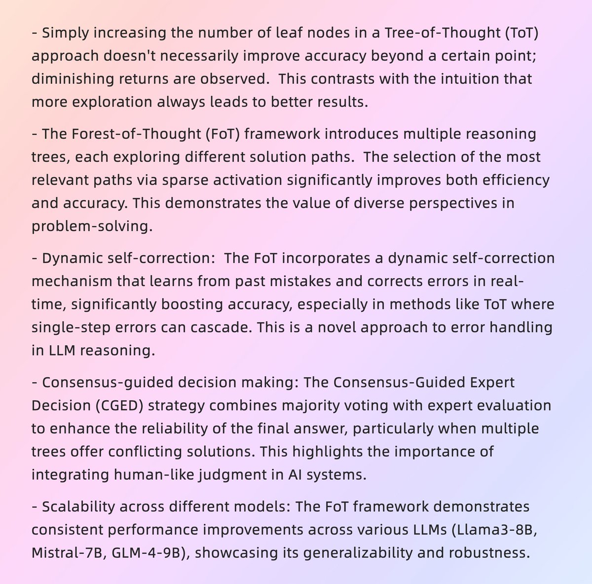 fly51fly's tweet photo. [CL] Forest-of-Thought: Scaling Test-Time Compute for Enhancing LLM Reasoning
Z Bi, K Han, C Liu, Y Tang... [Huawei Noah’s Ark Lab] (2024)
https://t.co/QzLFzAKOkF https://t.co/hclZXnGwwl