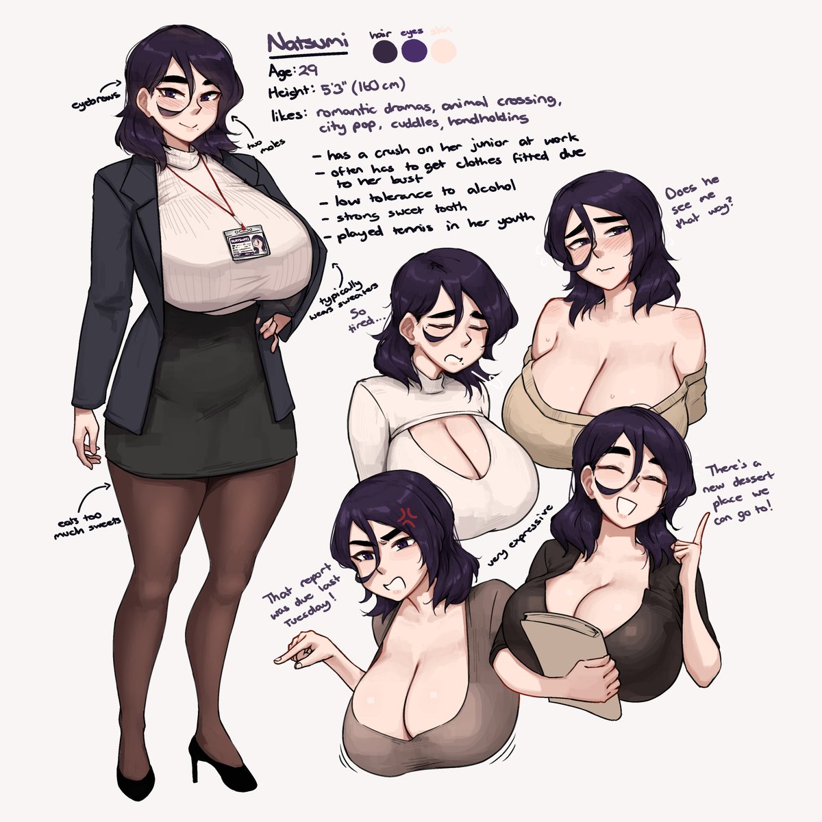 roresu_'s tweet image. character sheet for my oc, natsumi