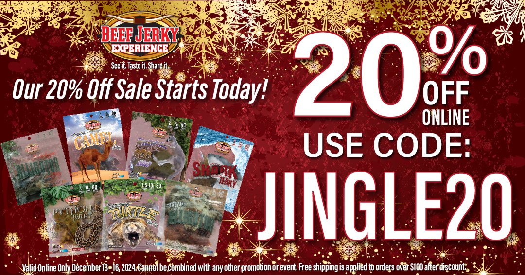 StockyardsBJO's tweet photo. 20% off online! Get that holiday shopping done with great savings! Use code: JINGLE20 at checkout. 
https://t.co/YxA0k9TEw1

#save #shoplocal #beefjerky #stockyardsstation #grapevinemills https://t.co/0Rp4BwIK1b