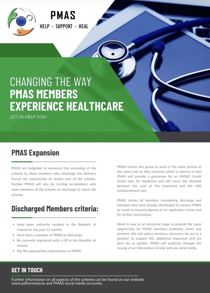 PMAS - PDFORRA Medical Assistance Scheme (@pmasmedical) on Twitter photo <a href="/PMASMedical/">PMAS - PDFORRA Medical Assistance Scheme</a> is delighted to announce that work is also at an advanced stage to provide access for members husbands/wives/partners.
Further information will be published on our social media platforms shortly.
#HelpSupportHeal
<a href="/pdforra/">pdforra</a> <a href="/IRLDeptDefence/">Department of Defence</a> <a href="/defenceforces/">Óglaigh na hÉireann</a> <a href="/ANSACCU/">ANSACCU</a> <a href="/PMASMedical/">PMAS - PDFORRA Medical Assistance Scheme</a> is delighted to announce that work is also at an advanced stage to provide access for members husbands/wives/partners.
Further information will be published on our social media platforms shortly.
#HelpSupportHeal
<a href="/pdforra/">pdforra</a> <a href="/IRLDeptDefence/">Department of Defence</a> <a href="/defenceforces/">Óglaigh na hÉireann</a> <a href="/ANSACCU/">ANSACCU</a>