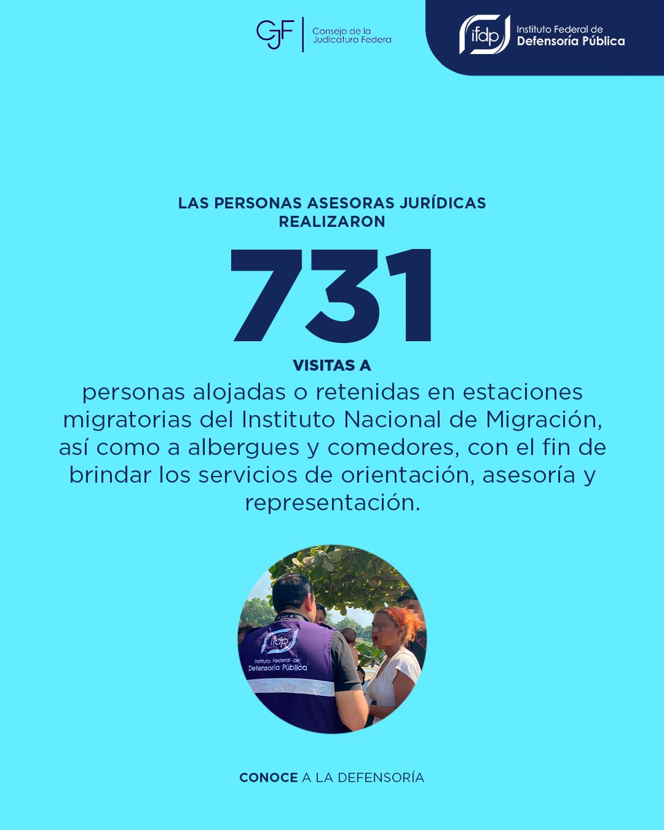 defensoriaifdp's tweet photo. 📣 La #Defensoría brinda servicios de asesoría jurídica especializada a personas en situación de movilidad.
Conoce todo nuestro trabajo en: https://t.co/IkK4gMl1lZ
#IFDPContigo #SomosPJF #Migrantes https://t.co/1OuEKI4Wnf