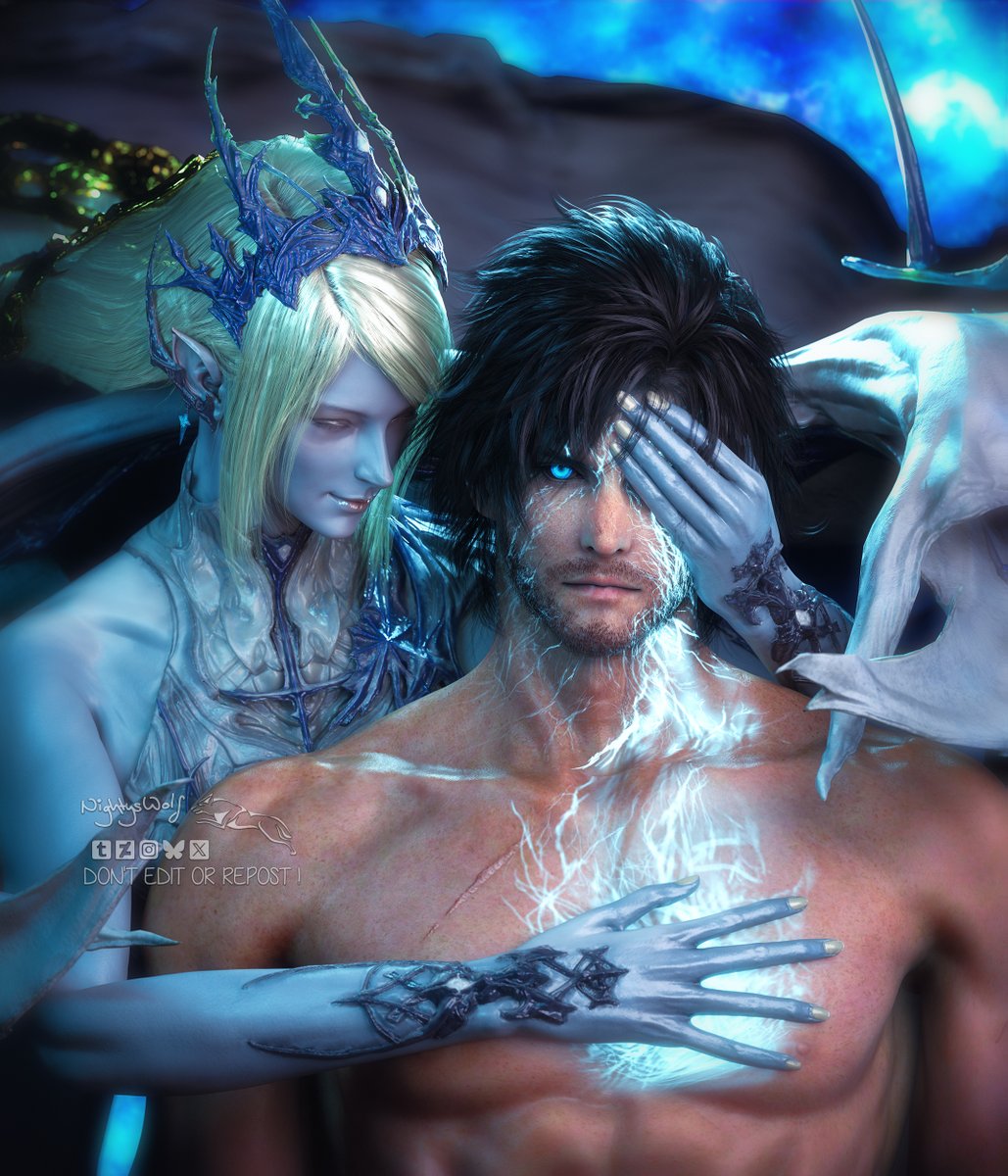 With permission of <a href="/iseb_in_eorzea/">ISEB in Eorzea @ #LongLiveOFMD 🏴‍☠️</a>, I revisited her art for Ignis &amp; Shiva and redid it again for Shiva &amp; Clive. A combo that has a deeper meaning,  considering what they are to each other.
#Clive #CliveRosfield #Shiva #FF16 #FFXVI #FinalFantasy16 #FinalFantasyXVI #Warfield #Cliji