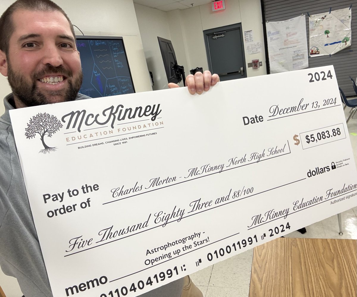 It’s the most wonderful time of the year…when MEF delivers classroom grants! I can’t wait to see the amazing experiences ahead for students in Beth Rollow’s and Charles Morton’s classes! ⁦<a href="/McKinneyNorthHS/">McKinney North HS</a>⁩ #ThisIsNorth ⁦<a href="/MortonMNHSdawgs/">Charles Morton</a>⁩ ⁦<a href="/McKinneyEdFdtn/">McKinney Education Foundation</a>⁩
