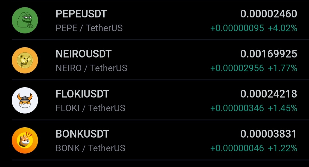 TheTradingDad7's tweet photo. The relative strength of memes right now, in order, is:

1. $PEPE
2. $NEIRO
3. $FLOKI
4. $BONK

#btc #eth #memecoins #shib #doge #neiro #trending #retweet #like #buy https://t.co/ZlE51RyNZs