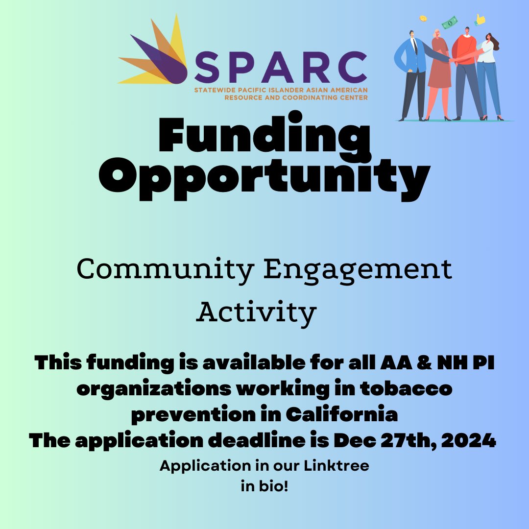 APPEAL (@appealforhealth) on Twitter photo š£ Attention all CA based AA NHPI organizations š£
Apply for funding on our Linktree in our Bio! Reach out to Krishna Marme at kmarme@appealforhealth.org with any questions! š£ Attention all CA based AA NHPI organizations š£
Apply for funding on our Linktree in our Bio! Reach out to Krishna Marme at kmarme@appealforhealth.org with any questions!