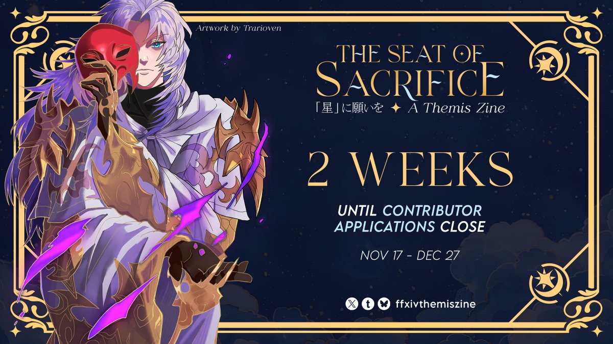 ffxivthemiszine's tweet image. ✨  2 WEKS UNTIL CONTRIBUTOR APPS CLOSE

Our countdown begins! With 2 weeks left to apply, this is your only chance to be part of Themis zine, so don't wait as time will fly by faster than you know 🌟

Links below ⤵️