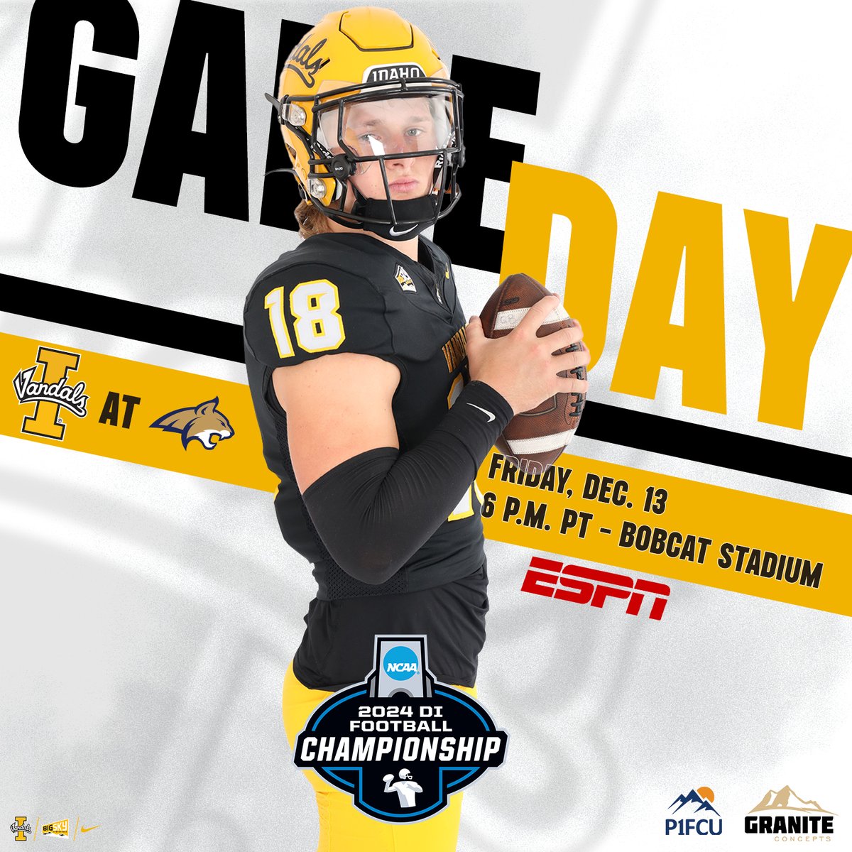 VandalFootball's tweet photo. The prep is over. Today is the day. Watch live on the Worldwide Leader.
🆚Montana State
🕐 6 p.m.
📍 Bozangles
🏟️ Bobcat Stadium
📺 @espn / @ESPNPlus
💻 https://t.co/etHIaGITS9
📻 https://t.co/EOZRkIX6Ws
📊 https://t.co/3luUEZVAtC
📰 https://t.co/rxdWZ87Y98
#GoVandals https://t.co/xisGMBQnkR