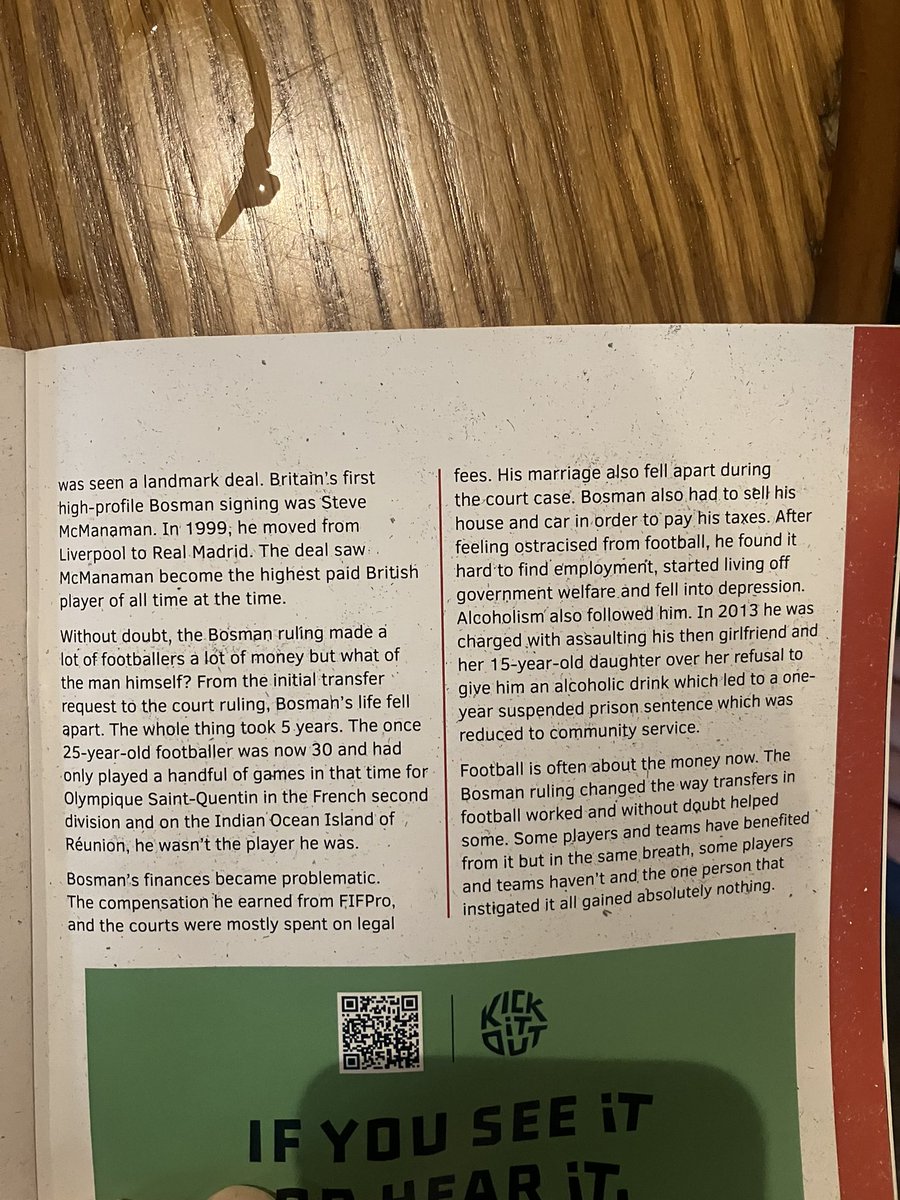 Brownyunited's tweet photo. How the 90s changed football forever part 3. The Bosman Ruling in Prestwich Heys’ match programme tonight. #Uptheheys #Bosman #Bosmanruling #NWCL #Matchprogramme #Football https://t.co/ry87psmOms