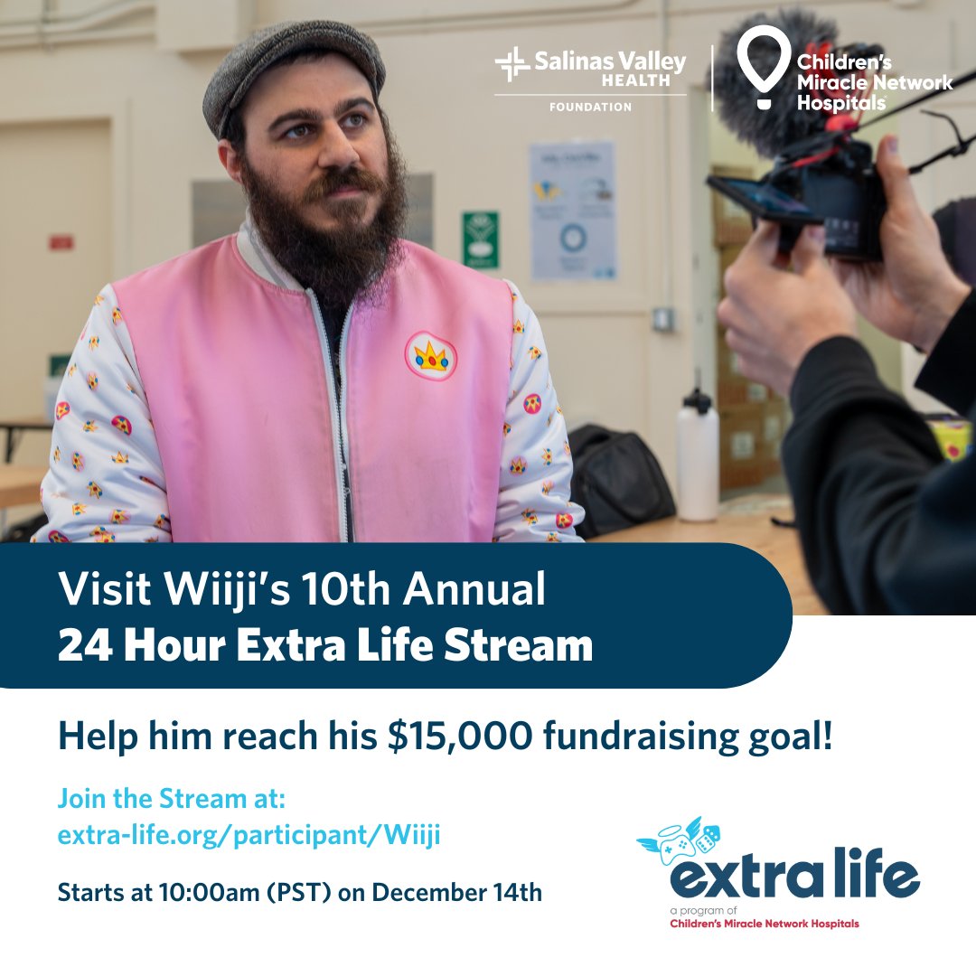 SVHealthFnd's tweet photo. We're thrilled to announce that one of our incredible Extra Lifers, Wiiji, is hosting his annual 24-hour gaming marathon supporting @CMNHospitals! 

Watch the stream: https://t.co/4O4eDEXPaH
Donate: https://t.co/d5IWLoSkVL

#ExtraLife #ForTheKids #GamingForGood https://t.co/F6SxXoAIU5