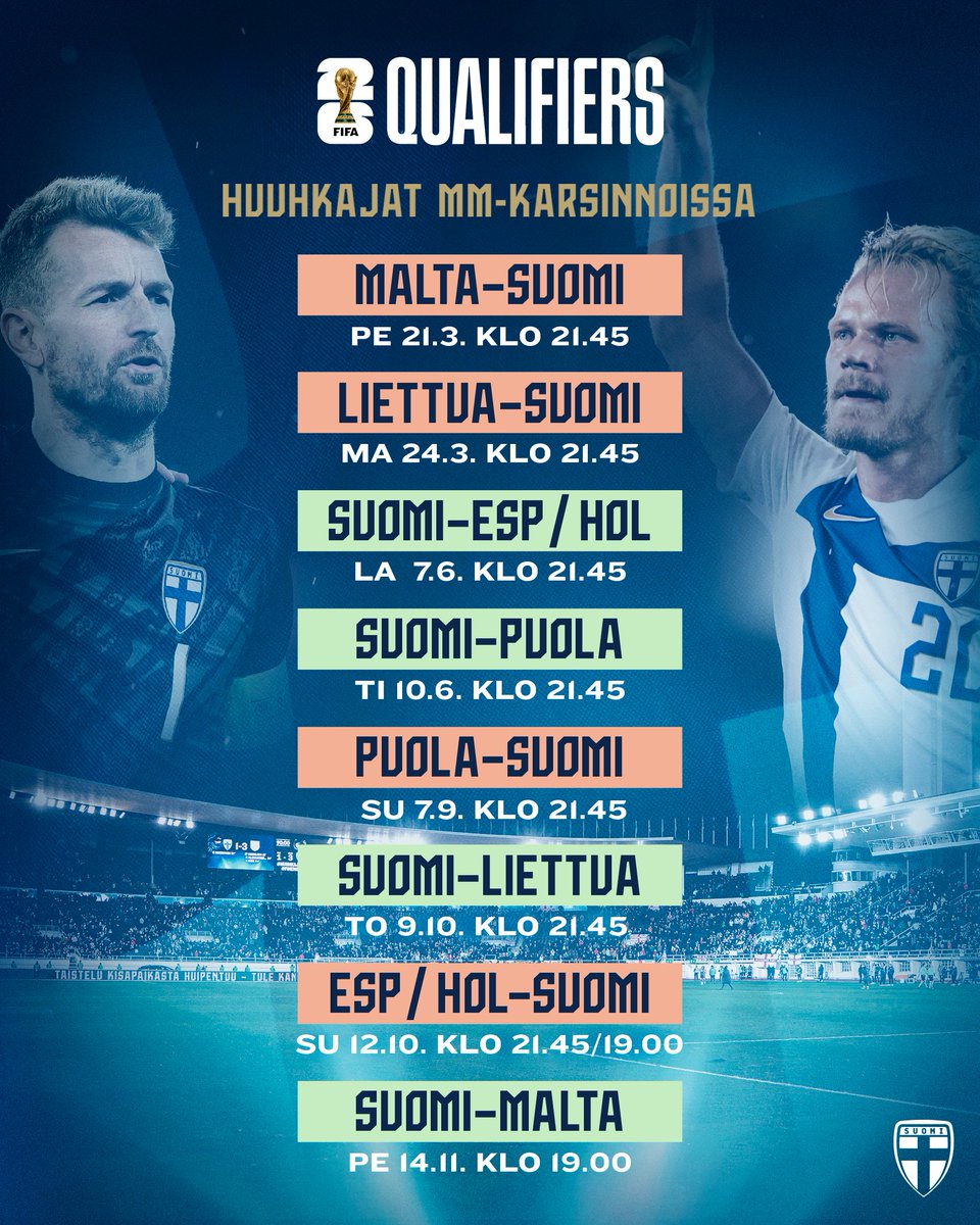 𝐌𝐌-𝐊𝐀𝐑𝐒𝐈𝐍𝐓𝐎𝐉𝐄𝐍 𝐎𝐓𝐓𝐄𝐋𝐔𝐎𝐇𝐉𝐄𝐋𝐌𝐀! 🦉📅 | ✍️ Lue lisää: palloliitto.fi

🧳 Matka alkaa vieraskiertueella!
☀️ Kotitupla kesäkuussa!
🍂 Kisapaikka ratkaistaan syksyn iltavaloissa!
🎫 Lipunmyynti käynnistyy alkuvuoden aikana ja lisätietoja on luvassa