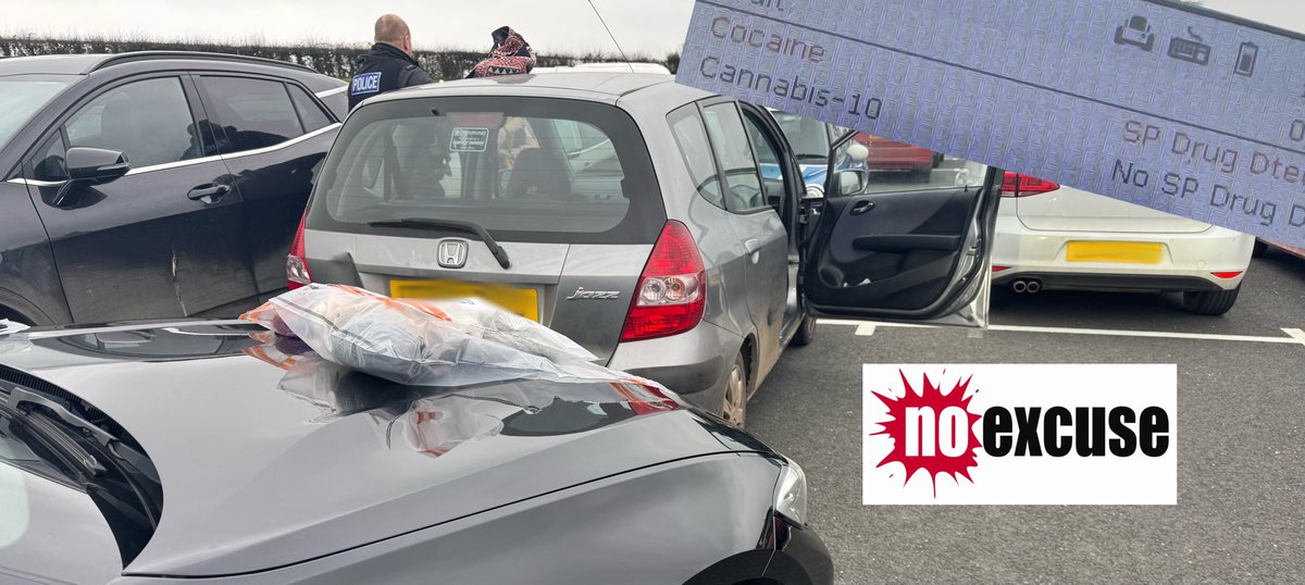 Stolen Honda located parked up - shortly after 2 people run to the vehicle chased by store staff for shoplifting - vehicle blocked in and both detained as the driver tried to reverse his way out. Driver also arrested after testing +for cocaine - he failed to provide in custody