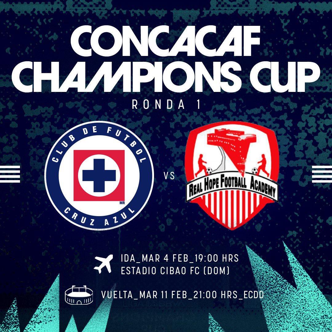 CruzAzul's tweet photo. Listas las fechas y horarios de nuestros encuentros ante Real Hope FA en @TheChampions. 🏆

#ChampionsCup https://t.co/qQiFKgjCBd