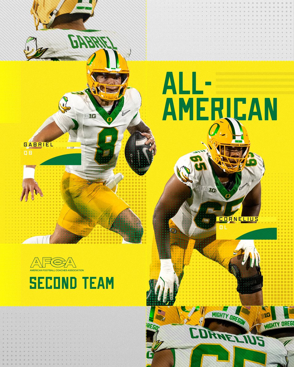 AFCA All-American Second Team Honors for <a href="/_dillongabriel_/">Dillon Gabriel</a>  and <a href="/AJCornelius65/">Ajani Cornelius</a>

#GoDucks x <a href="/WeAreAFCA/">AFCA</a>