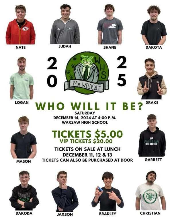 WarsawSchoolDis's tweet image. TOMORROW is the day!  🤩👑

Join the senior class for an evening of fun, laughter, and friendly competition as these boys showcase their talents, charm, and creativity.  Funds raised will benefit Project Graduation. 🎓✨

#WildcatExcellence #ProjectGrad #ClassOf2025