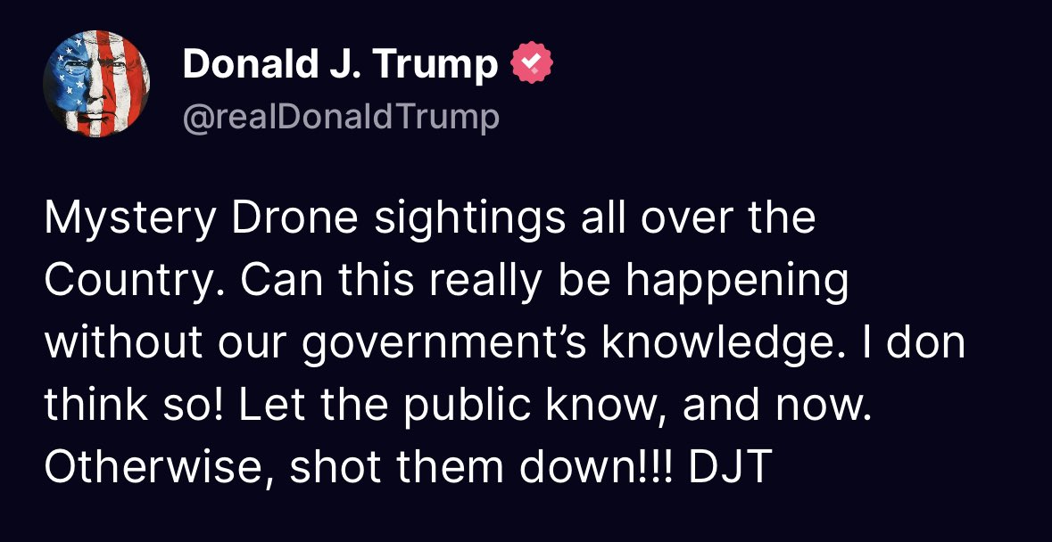 nicksortor's tweet photo. 🚨 #BREAKING: President Trump calls for drones to be SHOT DOWN if they can’t be identified by the government https://t.co/C2VzdwYbp5