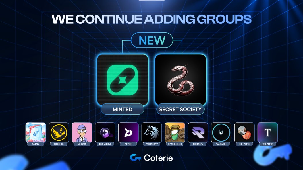 Excited to show you our new line up of groups! 

Quality > Quantity 

Full access to ALL groups for only 1 SOL

Claim your FREE trial today 🎁

discord.gg/thecoterie