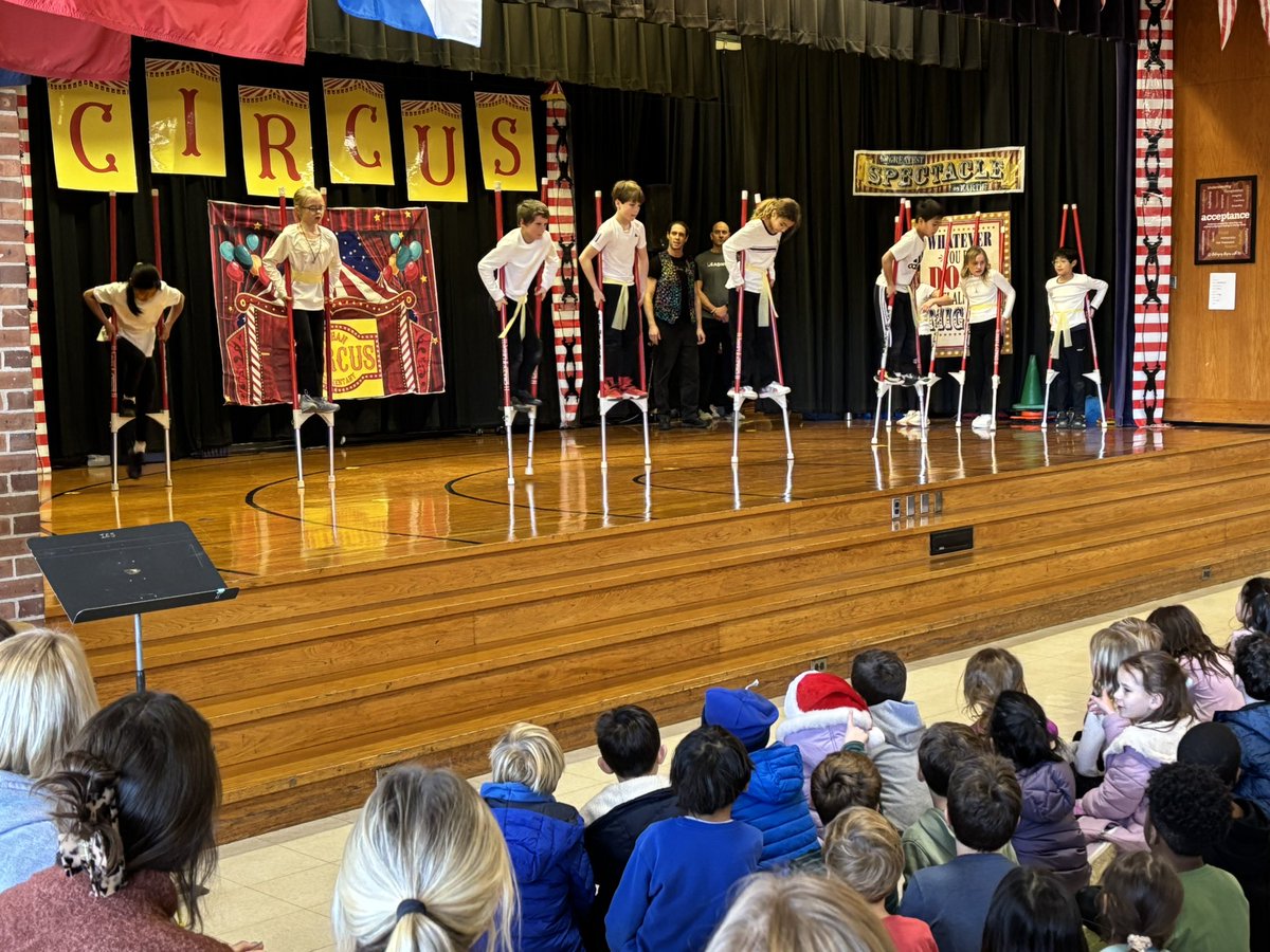 wag_j's tweet photo. Our 4th grade students had a great time showing off all they learned during #circus week. The coaches from Philadelphia School of Circus Arts joined @IthanES this week. The coaches utilize the circus to highlight the values of teamwork, persistence, determination, and practice. https://t.co/giqbZHe8vI