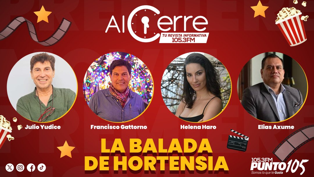 Punto105's tweet photo. 🌟Hey esta tarde no te podes perder #ElConversatorio de @alcierresv | ya que tendremos invitados de lujo en el programa 🤩🌟 nos estarán visitando Julio Yudice 🎙, Francisco Gattorno 🎙, Helena Haro 🎙 y Elias Axume 🎙, de la película salvadoreña 🇸🇻 #LaBaladaDeHortensia 🤩🎙🌟📽 https://t.co/JSjmJ2DFUb